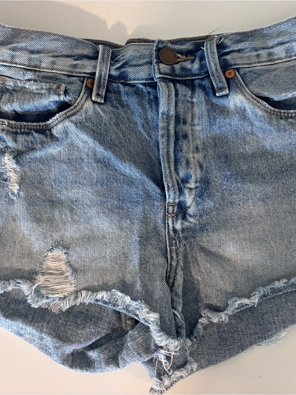 Blank NYC Light Blue Distressed High-Rise Denim Shorts